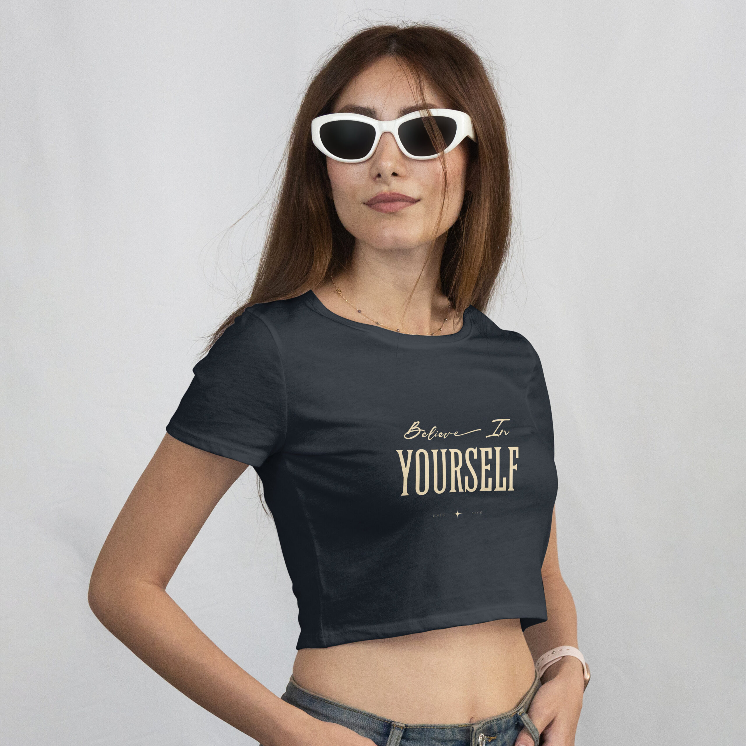 Women's Navy Blue Minimalist Crop Top - Image 3